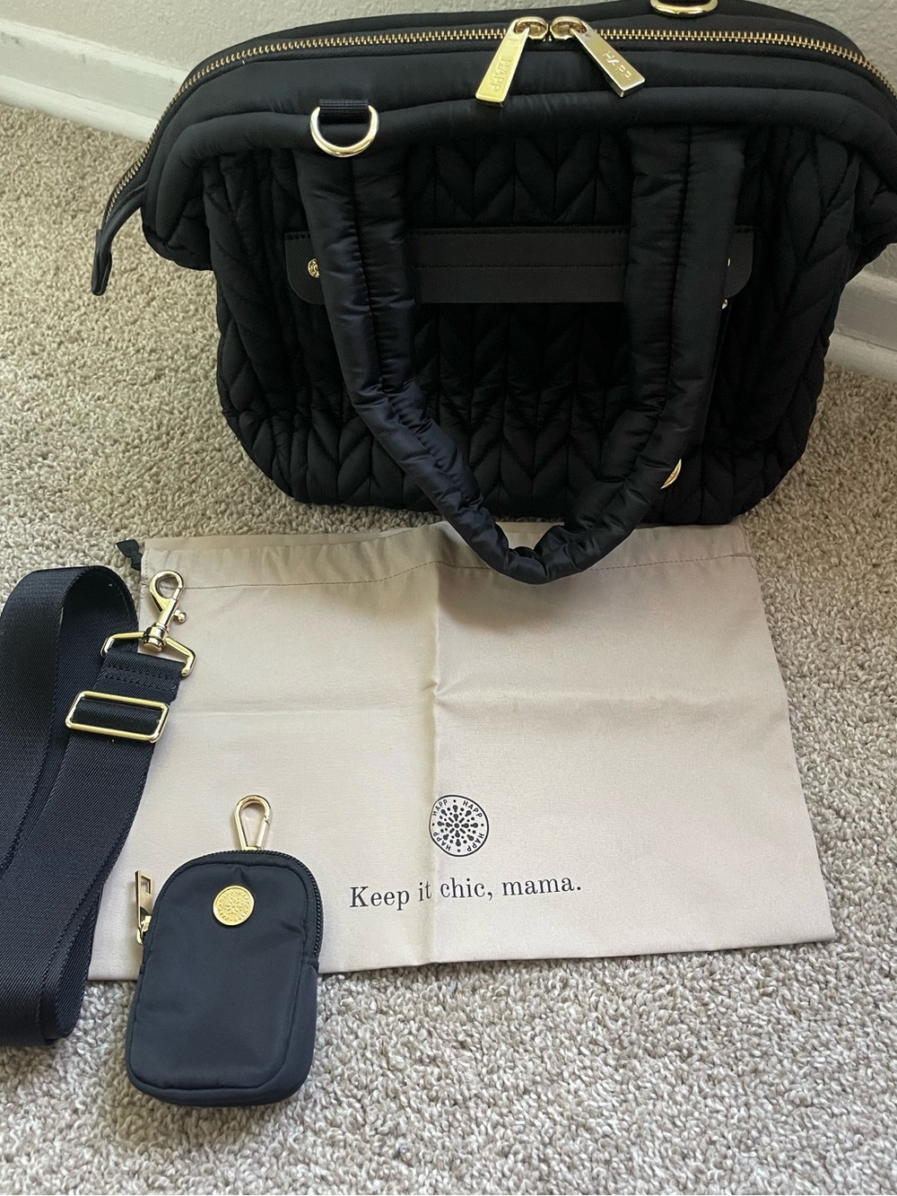 HappBrand Diaper Bag with Gold Hardware and Removable Strap